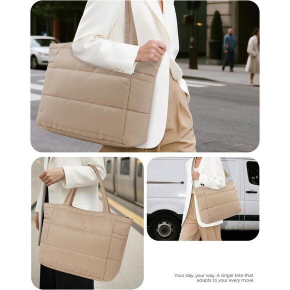 Chic Lightweight Puffer Tote Bag with Zipper - Ultimate 3-in-1 Travel Companion - Picture 2 of 7